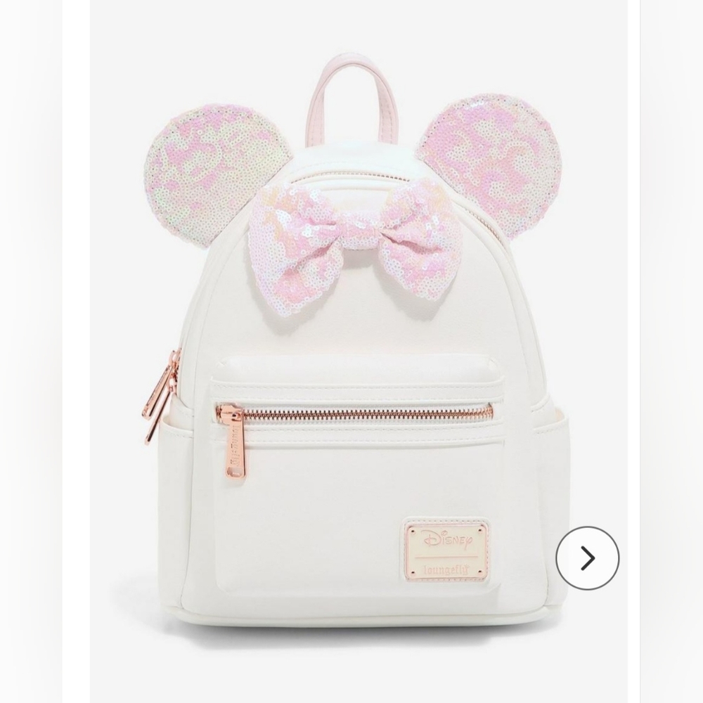White and Pink Iridescent Sequin Disney Loungefly Backpack